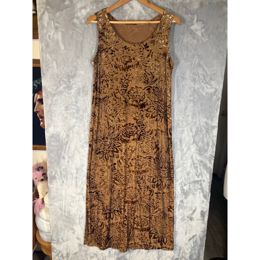 Vintage Y2K Burnout Velvet Semi-Sheer Stretch Tank Maxi Dress L Whimsygoth Boho - Picture 2 of 9